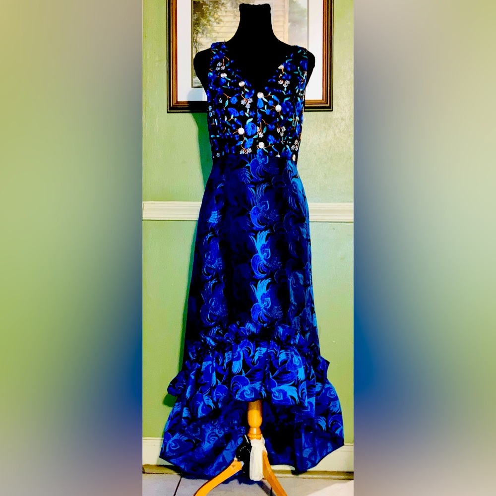 Brilliant Blue Sleeveless High Low Special Occasion Gown